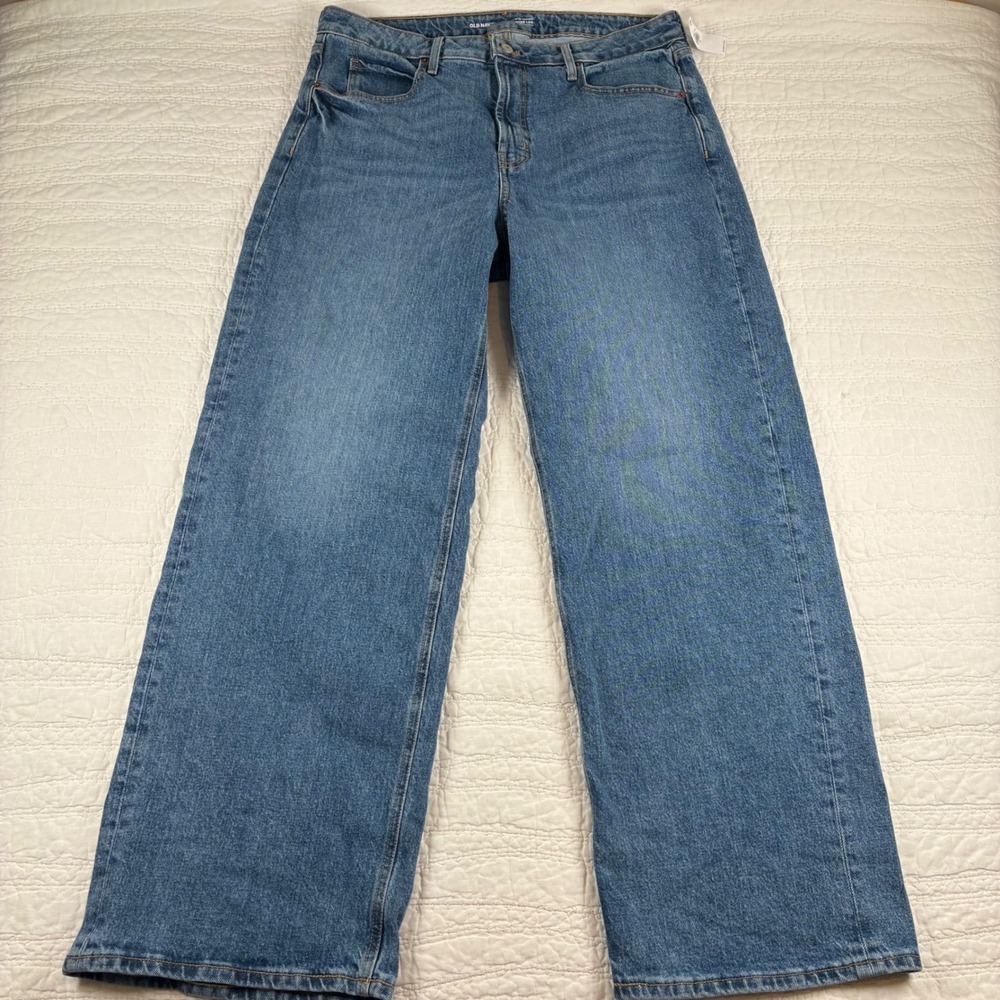 NEW Old Navy Wide Leg Jeans Womens 14 Blue High Rise Denim Retro Boho Chic